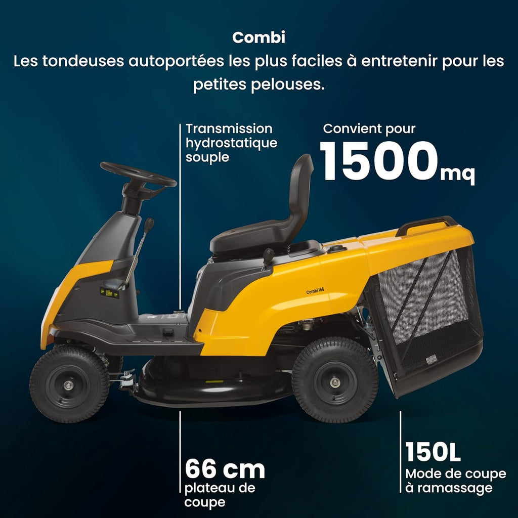 STIGA Combi 166 Aufsitzmäher – 224cc Benzinmotor, 66cm Schnittbreite, 3 Schneidemodi, bis 1500m², Mulching-Set