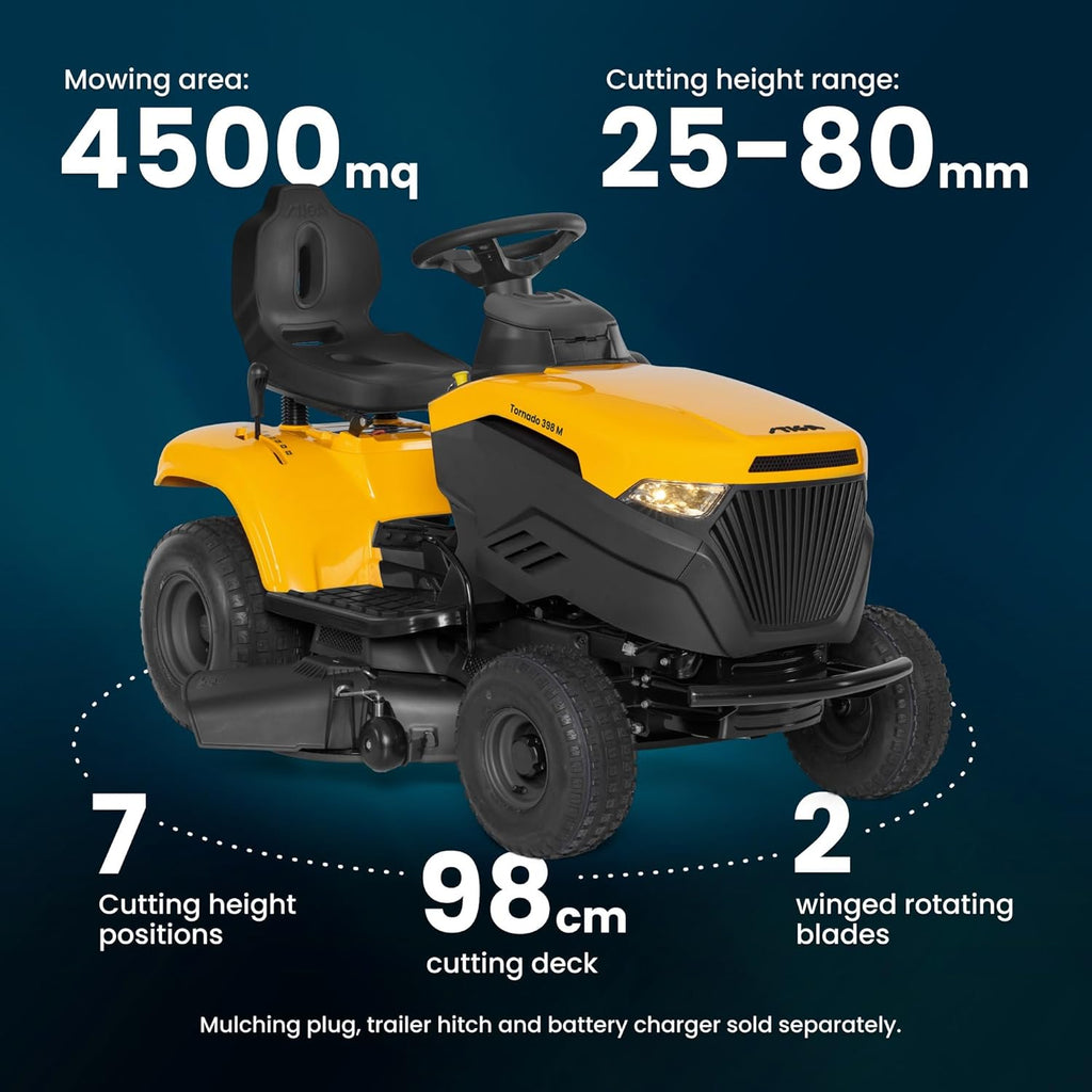 STIGA Tornado 398 M Aufsitzmäher – 414cc Benzinmotor, 98cm Schnittbreite, Mechanisches Getriebe, Stahlrahmen, bis 5000m²