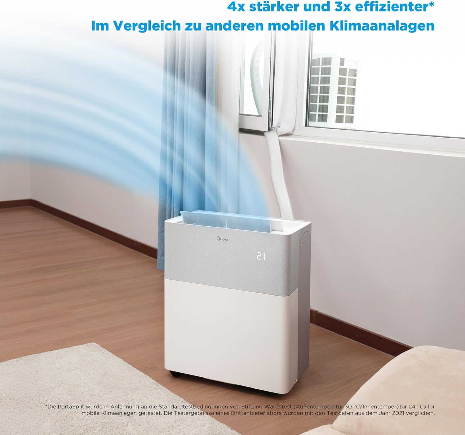 Midea Portasplit Mobile Wärmepumpe, Klimaanlage, Kühlen A++/Heizen A+, 12000 BTU 3, 5kW, für Räume bis zu 42 m² / 105 m³, nur 39 dB(A) im Silent-Modus