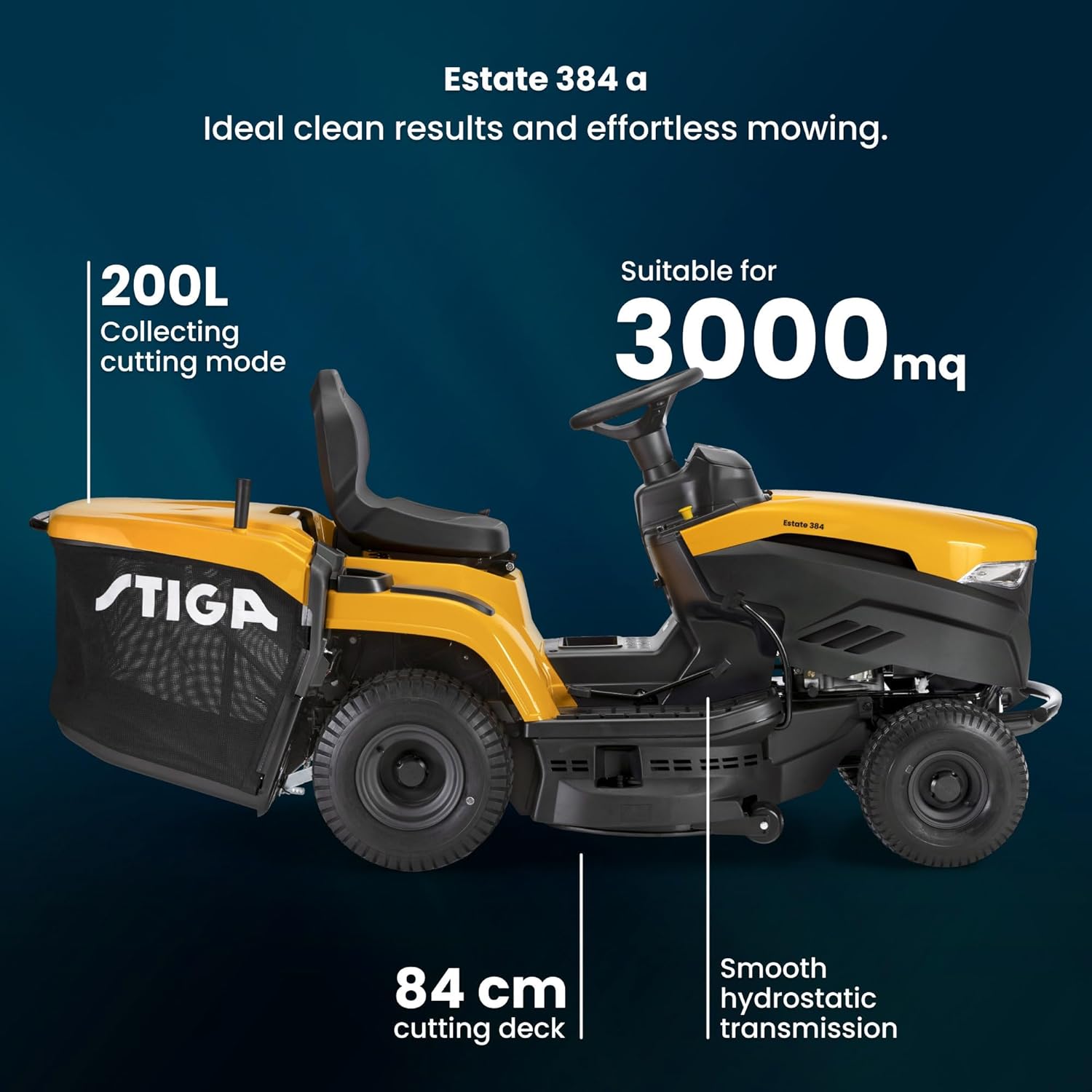 STIGA ST 450 Premium Aufsitzmäher – 432cc Benzinmotor, 84cm Schnittbreite, Hydrostat-Getriebe, 240L Grasfangsack, Profi-Qualität