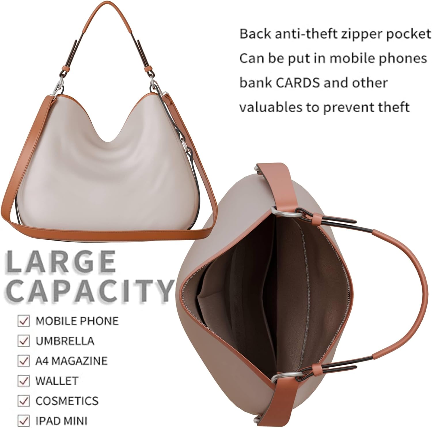 KMISSO Women's Shopper Hand Shoulder Bag Vegan Leather 30619