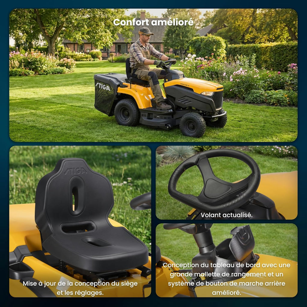 STIGA Estate 384 M Aufsitzmäher – 352cc Motor, 84cm Schnittbreite, Elektromagnetische Kupplungs-Taste, Dualblatt-System, bis 3500m²