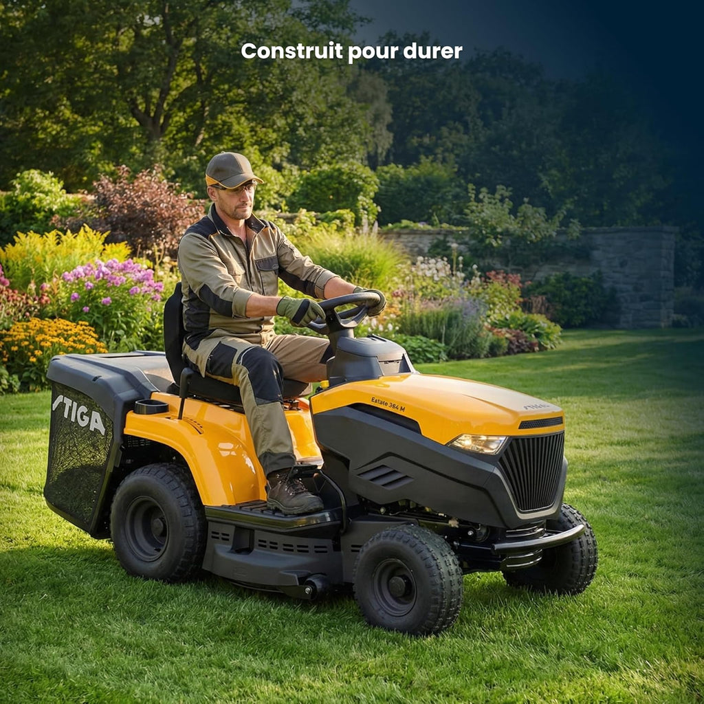 STIGA Estate 384 M Aufsitzmäher – 352cc Motor, 84cm Schnittbreite, Elektromagnetische Kupplungs-Taste, Dualblatt-System, bis 3500m²