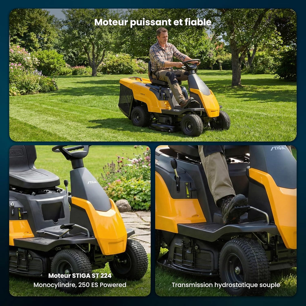STIGA Combi 166 Aufsitzmäher – 224cc Benzinmotor, 66cm Schnittbreite, 3 Schneidemodi, bis 1500m², Mulching-Set